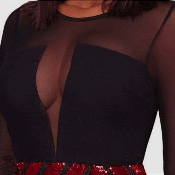 Red Dot Boutique Mesh Sequins Black and Red Sequin Dress. Cocktail. Whimsigoth. - Picture 3 of 14